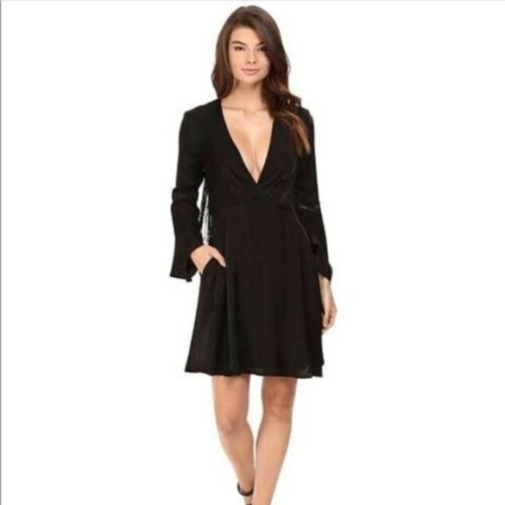 TJD The Jetset Diaries Women's Size S Spartel Fringe Mini Dress Open Back Black
